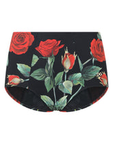 High-waisted bikini bottoms with rose print - | Dolce & Gabbana