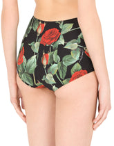 High-waisted bikini bottoms with rose print - | Dolce & Gabbana