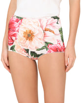 Satin high-waisted panties with camellia print - | Dolce & Gabbana