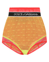 Jacquard tulle briefs/high-waisted panties with branded elastic - | Dolce & Gabbana