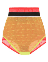 Jacquard tulle briefs/high-waisted panties with branded elastic - | Dolce & Gabbana