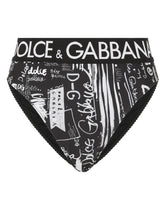 Jersey high-waisted briefs with DG graffiti print and branded elastic - | Dolce & Gabbana