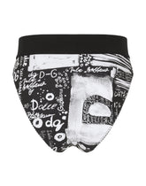 Jersey high-waisted briefs with DG graffiti print and branded elastic - | Dolce & Gabbana