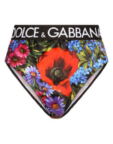 High-waisted satin briefs with meadow print - | Dolce & Gabbana