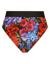 High-waisted satin briefs with meadow print - | Dolce & Gabbana