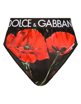 High-waisted satin briefs with poppy print - | Dolce & Gabbana