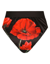 High-waisted satin briefs with poppy print - | Dolce & Gabbana