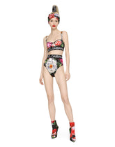 High-waisted satin briefs with pictorial floral print - | Dolce & Gabbana