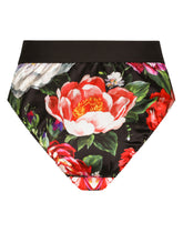 High-waisted satin briefs with pictorial floral print - | Dolce & Gabbana