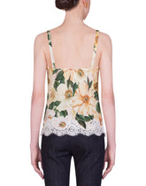 Satin lingerie top with lace and camellia print - | Dolce & Gabbana