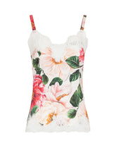 Satin lingerie top with lace and camellia print - | Dolce & Gabbana