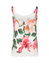 Satin lingerie top with lace and camellia print - | Dolce & Gabbana