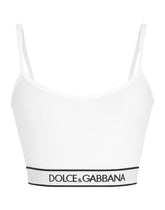 Fine-rib jersey top with spaghetti straps and branded elastic - | Dolce & Gabbana