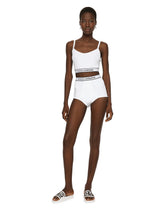 Fine-rib jersey top with spaghetti straps and branded elastic - | Dolce & Gabbana