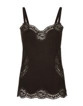 Wool jersey lingerie top with lace inlays - | Dolce & Gabbana