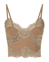 Wool jersey lingerie crop top with lace inlays - | Dolce & Gabbana