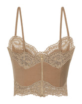 Wool jersey lingerie crop top with lace inlays - | Dolce & Gabbana