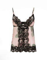Chiffon and lace lingerie top with rose print - | Dolce & Gabbana