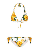 Triangle bikini with yellow rose print - | Dolce & Gabbana