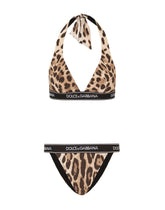 Leopard-print bikini with branded elastic - | Dolce & Gabbana