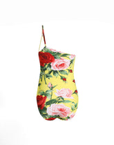 One-shoulder one-piece swimsuit with floral bouquet print - | Dolce & Gabbana