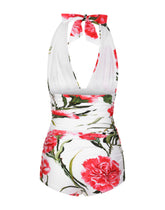 Carnation-print one-piece swimsuit with plunging neckline - | Dolce & Gabbana