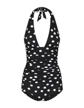 Polka-dot print one-piece swimsuit with plunging neckline - | Dolce & Gabbana