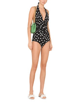 Polka-dot print one-piece swimsuit with plunging neckline - | Dolce & Gabbana