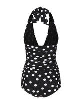 Polka-dot print one-piece swimsuit with plunging neckline - | Dolce & Gabbana