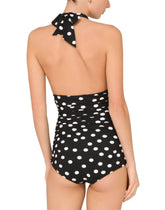 Polka-dot print one-piece swimsuit with plunging neckline - | Dolce & Gabbana