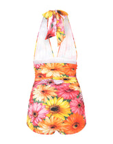 One-piece swimsuit with plunging neckline and gerbera-daisy print - | Dolce & Gabbana