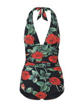 Rose-print one-piece swimsuit with plunging neckline - | Dolce & Gabbana