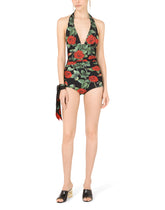 Rose-print one-piece swimsuit with plunging neckline - | Dolce & Gabbana