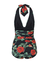 Rose-print one-piece swimsuit with plunging neckline - | Dolce & Gabbana