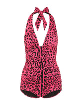 Neon leopard-print one-piece swimsuit with draping - | Dolce & Gabbana