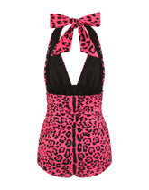 Neon leopard-print one-piece swimsuit with draping - | Dolce & Gabbana