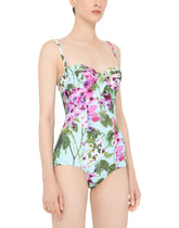 Bluebell-print one-piece balconette swimsuit - | Dolce & Gabbana