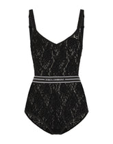 Lace lingerie bodysuit with branded elastic - | Dolce & Gabbana