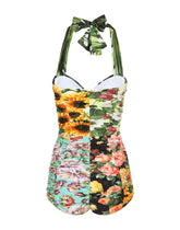 Mixed patchwork-print one-piece swimsuit with draping - | Dolce & Gabbana
