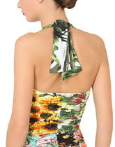 Mixed patchwork-print one-piece swimsuit with draping - | Dolce & Gabbana