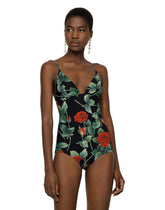 Rose-print one-piece swimsuit - | Dolce & Gabbana