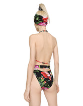 Belted floral-print swimsuit with plunging neckline - | Dolce & Gabbana