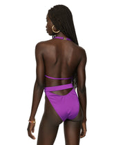 One-piece swimsuit with plunging neck and belt - | Dolce & Gabbana