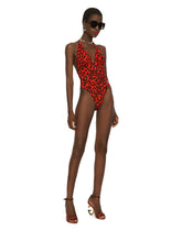 Leopard-print one-piece swimsuit with plunging neckline - | Dolce & Gabbana