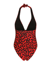 Leopard-print one-piece swimsuit with plunging neckline - | Dolce & Gabbana