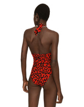 Leopard-print one-piece swimsuit with plunging neckline - | Dolce & Gabbana