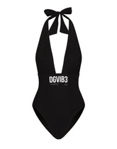 One-piece swimsuit with plunging neckline and DGVIB3 print - | Dolce & Gabbana