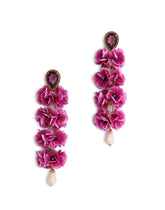 Drop earrings with rhinestone and fabric flowers - | Dolce & Gabbana
