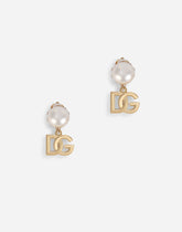 Clip-on earrings with pearls and DG logo pendants - | Dolce & Gabbana