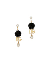 Drop earrings with roses and DG logo - | Dolce & Gabbana